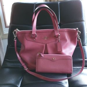 Coach Pleated Cross Grain Leather Tote Purse